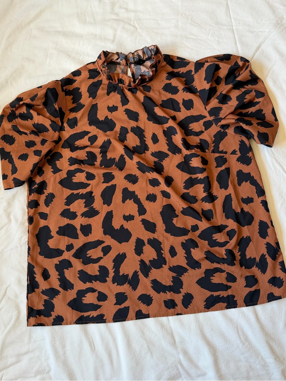 SHEIN Brown and Black Leopard Print Short Sleeve Top